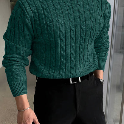 Edvard | Herren Zopfmuster Strickpullover Rundhals - Light Grey - Image 15