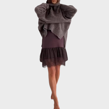 Elbrun | Damen Strickkleid Oversize Rollkragen - Brown - Image 6