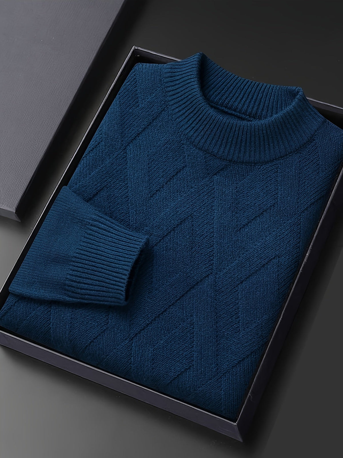 Eldmund | Herren Strickpullover Stehkragen Strukturmuster - Teal - Image 2
