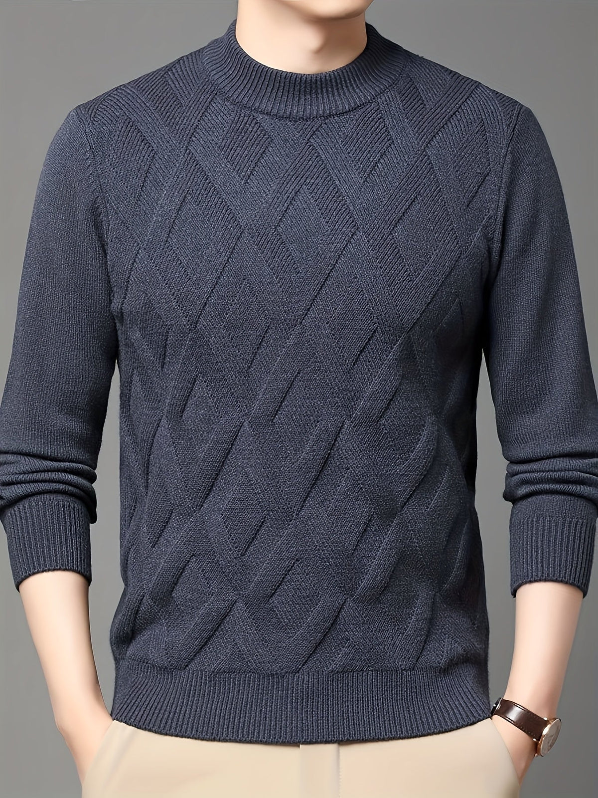 Eldmund | Herren Strickpullover Stehkragen Strukturmuster - Teal - Image 9