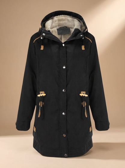 Eldvane | Damen Winterparka Fleece-Kapuze Tailliert - Black - Image 1