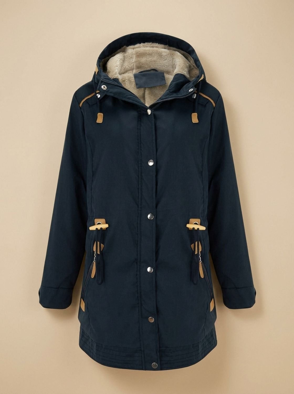 Eldvane | Damen Winterparka Fleece-Kapuze Tailliert - Black - Image 3