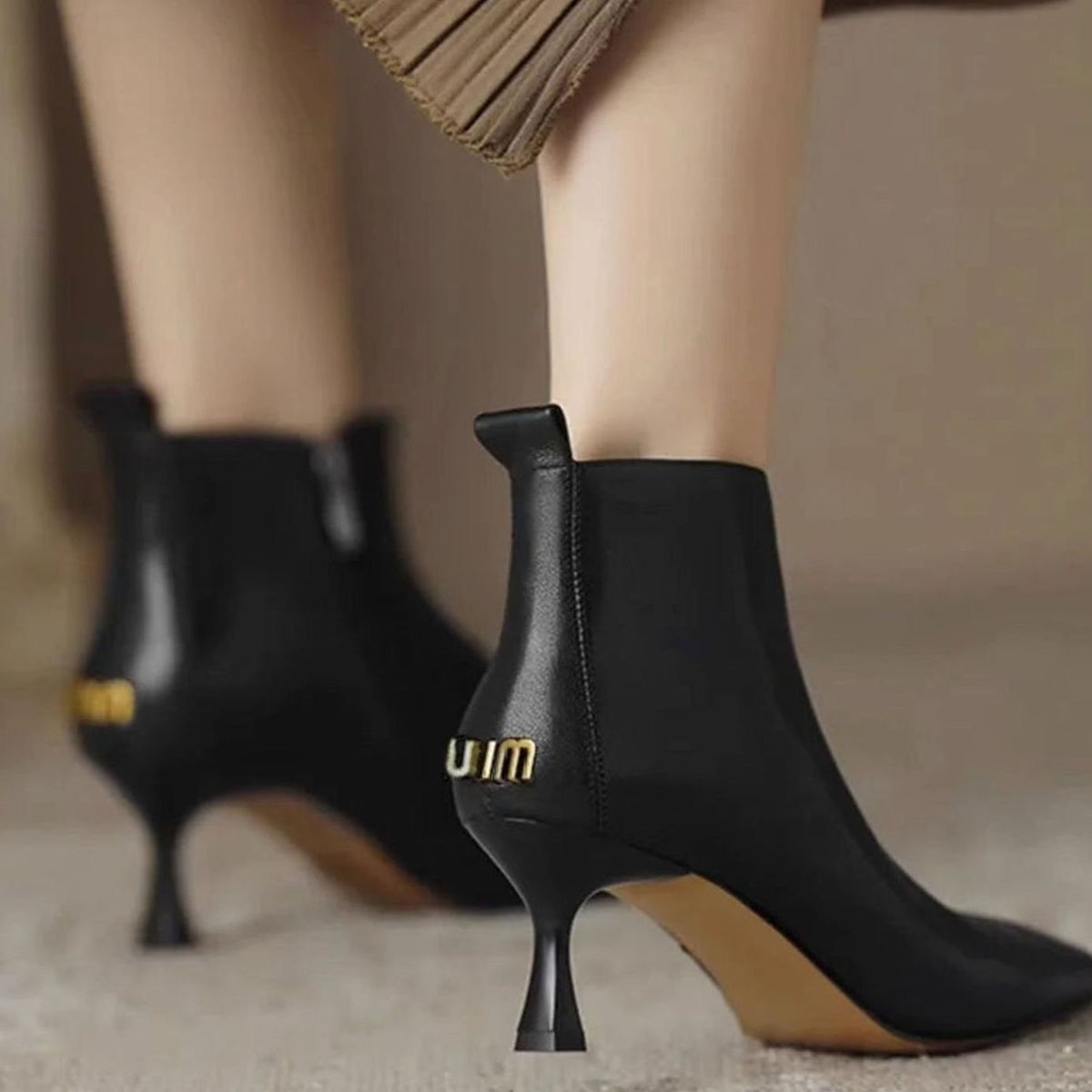 Elegante Kitten Heel Stiefeletten Damen Spitze Kunstleder Ankle Boots