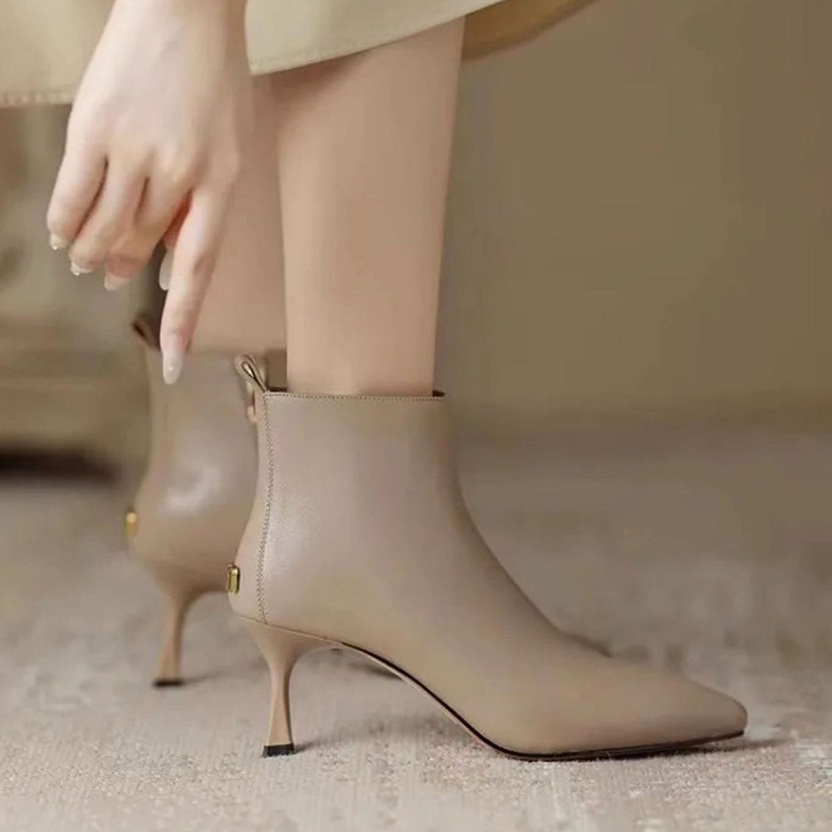 Elegante Kitten Heel Stiefeletten Damen Spitze Kunstleder Ankle Boots