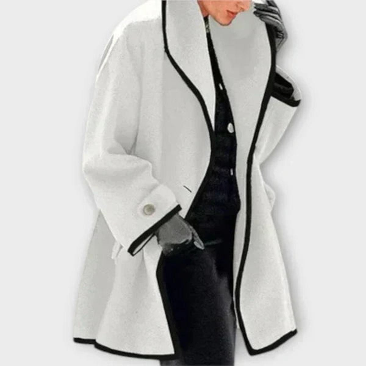 Eleganter Damen Women Coat mit Kontrastkanten Knopfverschluss - Weiß