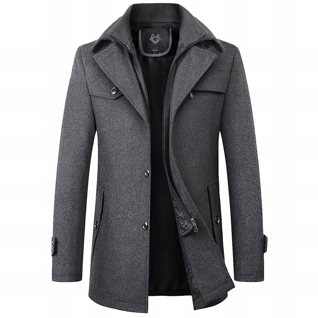 Herren Mantel Tailored Fit Knopfleiste Wintermantel 3