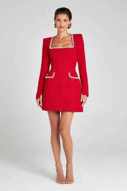 Minikleid Damen | Tweed & Glamouröser Perlenbesatz
