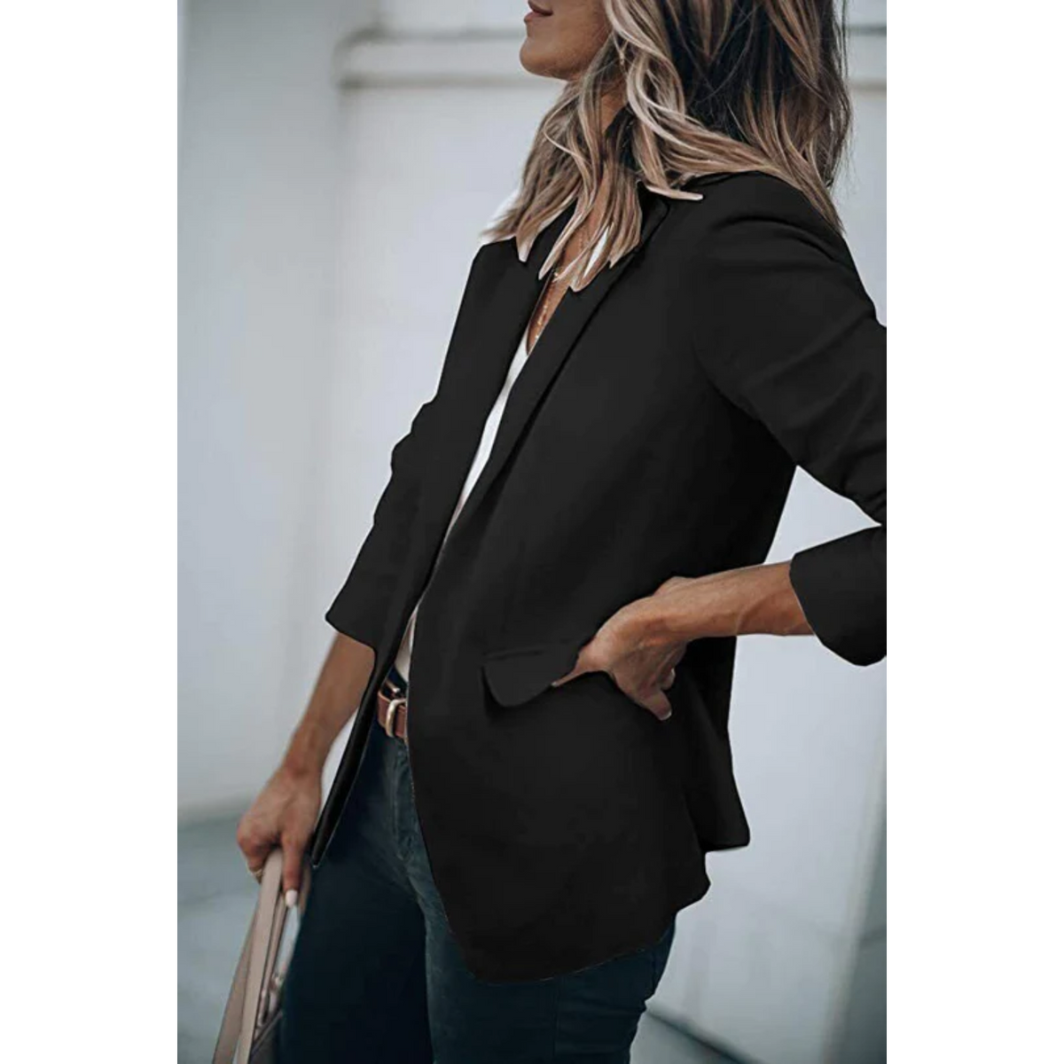 Emilia | Damen Taillierter Langarm Blazer - Beige - Image 12