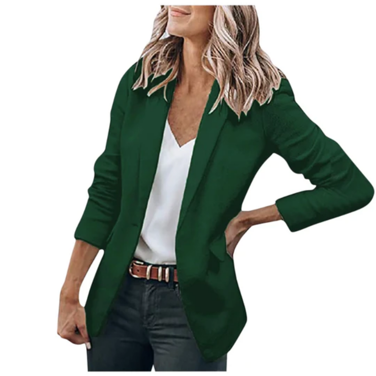 Emilia | Damen Taillierter Langarm Blazer - Beige - Image 7