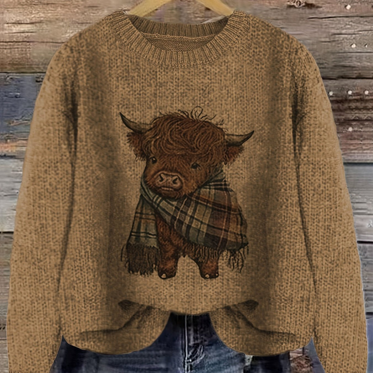 Strickpullover Damen | Highland-Kuh Motiv & Lockere Passform 16