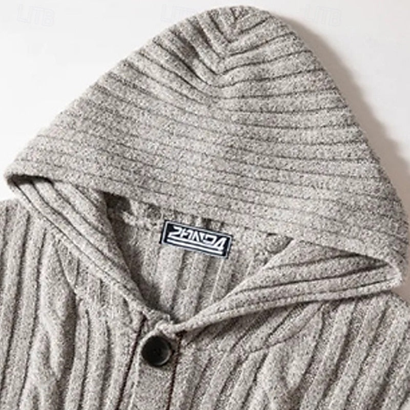 Fenwick | Herren Strickjacke mit Kapuze Zopfmuster - Light Grey - Image 2