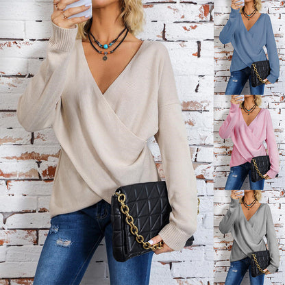 Fjelora | Damen Strickpullover Wickeloptik V-Ausschnitt - Beige - Image 1