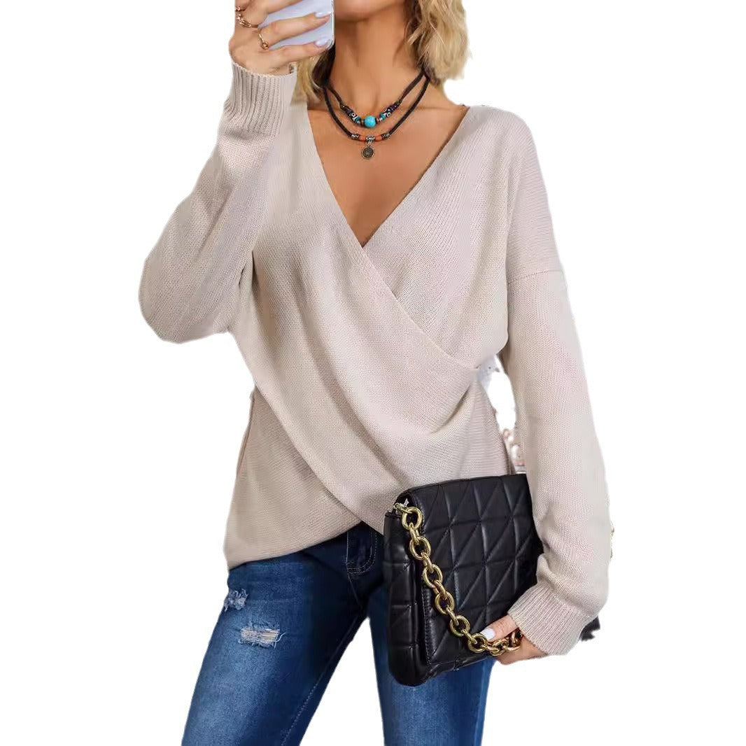 Fjelora | Damen Strickpullover Wickeloptik V-Ausschnitt - Beige - Image 5
