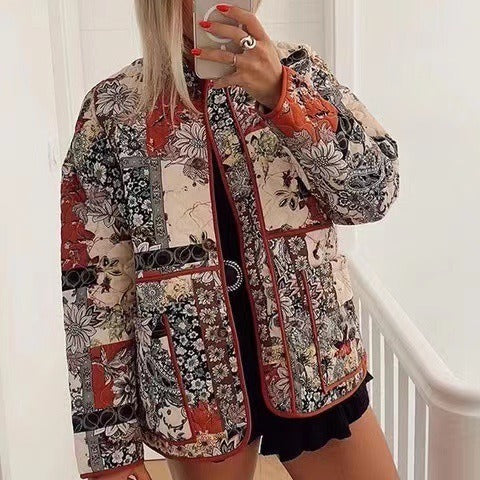 Fjelwara | Damen Gesteppte Winterjacke Patchwork Floral - Image 1