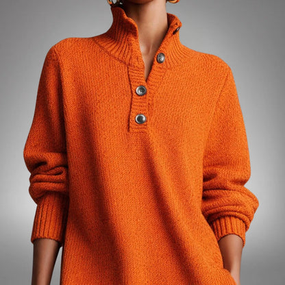 Fjorika | Damen Strickkleid Oversize Midi - Orange - Image 2
