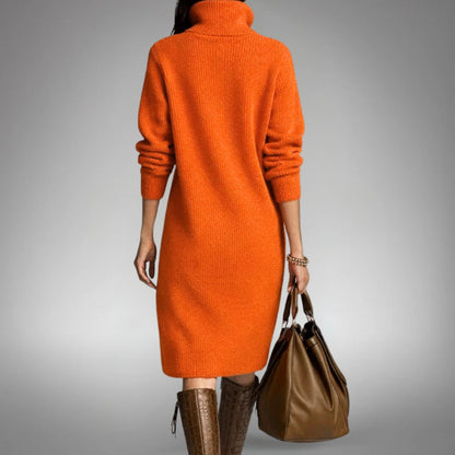 Fjorika | Damen Strickkleid Oversize Midi - Orange - Image 3