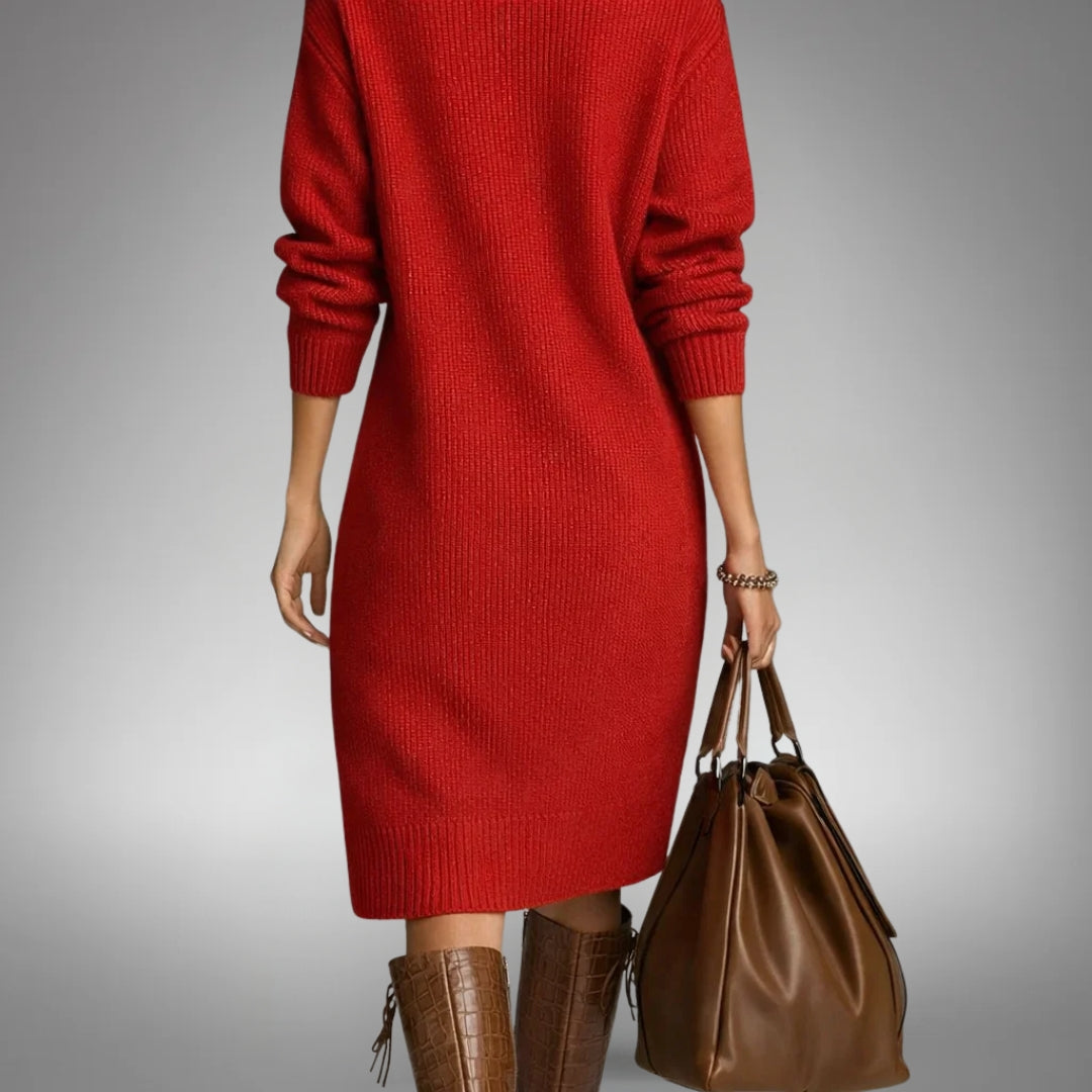 Fjorika | Damen Strickkleid Oversize Midi - Orange - Image 5