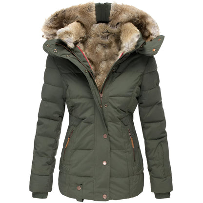 Damen Taillierte Winterjacke Kapuze Figurbetonter Schnitt 3