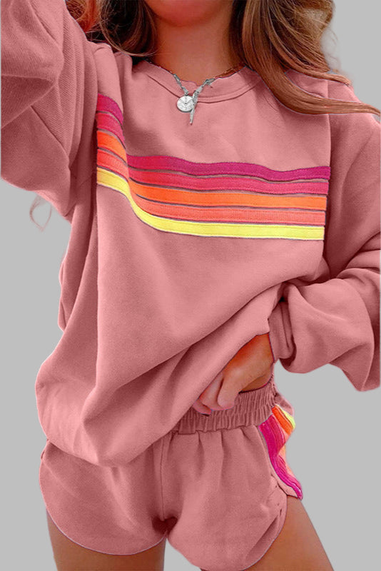 Freyska | Damen Loungewear Set Oversize Sweatshirt & Shorts - Beige - Image 3