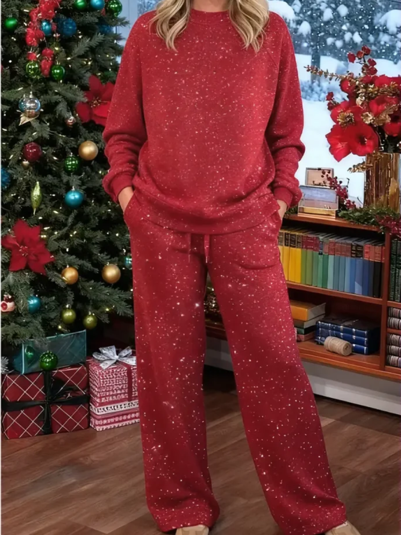 Friederun | Damen Hausanzug Zweiteiliges Loungewear Set - Red - Image 1