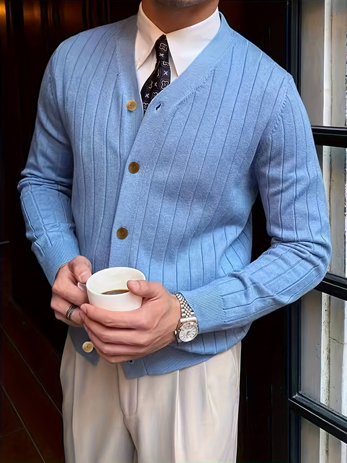 Gebhard | Herren Strickjacke V-Ausschnitt Cardigan - Light Blue - Image 1