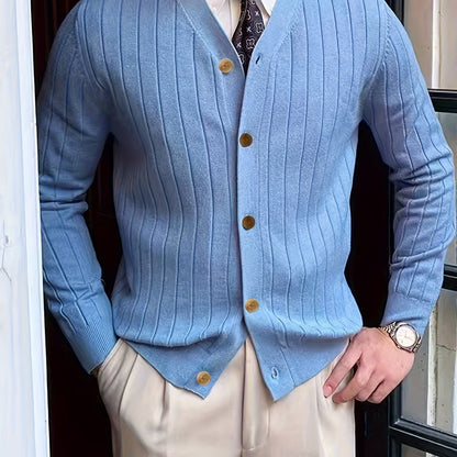Gebhard | Herren Strickjacke V-Ausschnitt Cardigan - Light Blue - Image 12