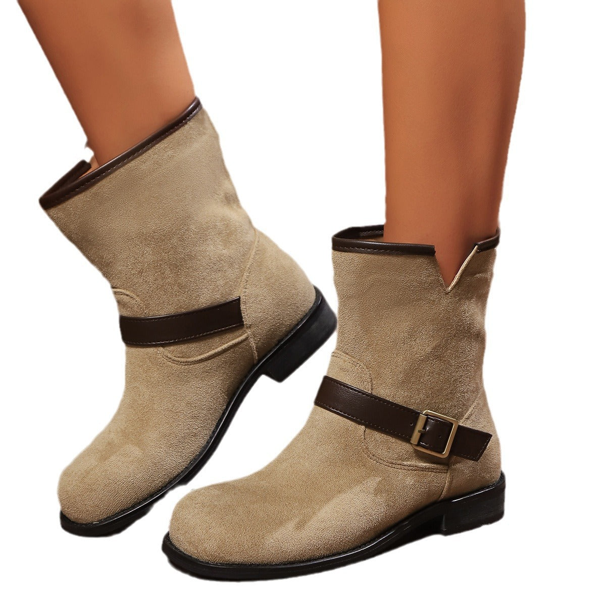 Gerdvik | Damen Stiefeletten Ankle Boots mit Schnalle - Beige - Image 5