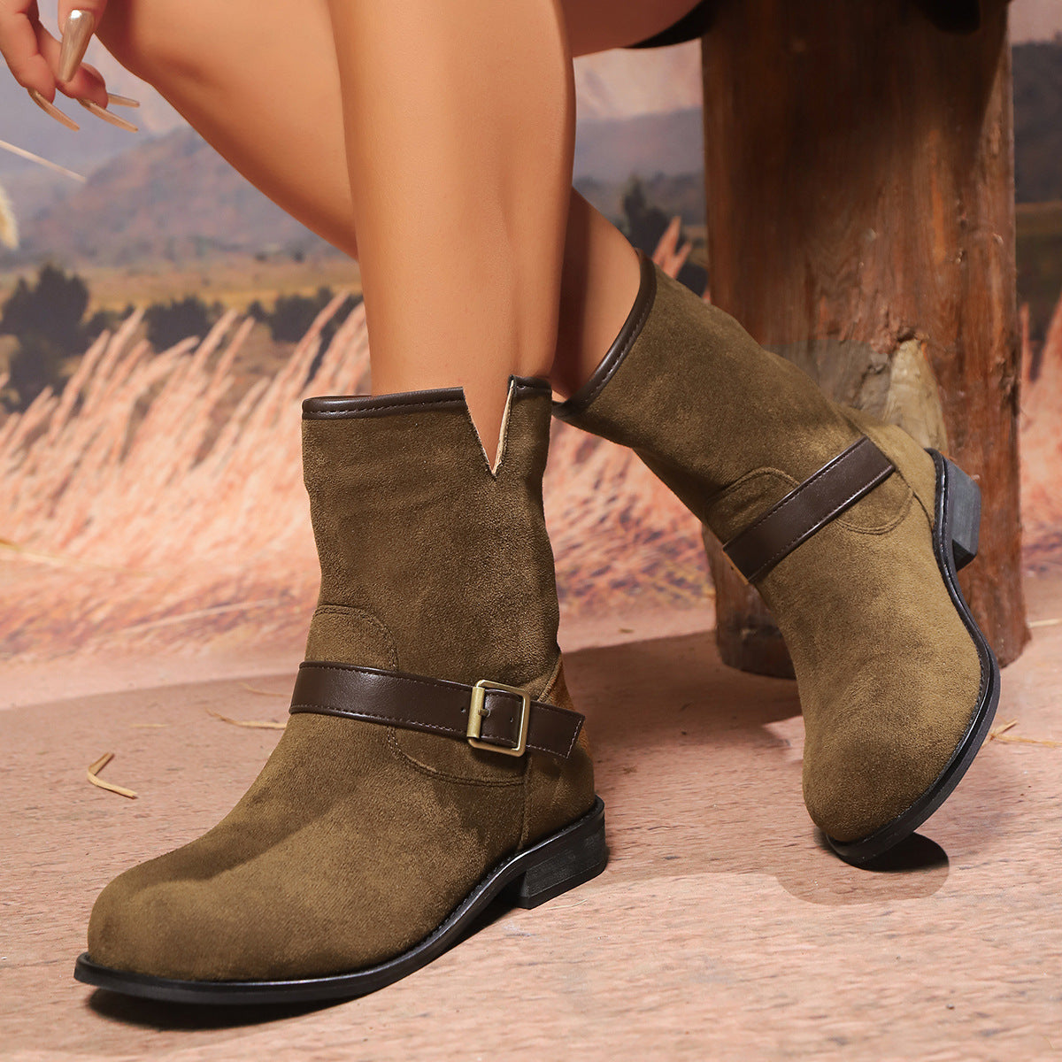 Gerdvik | Damen Stiefeletten Ankle Boots mit Schnalle - Beige - Image 7