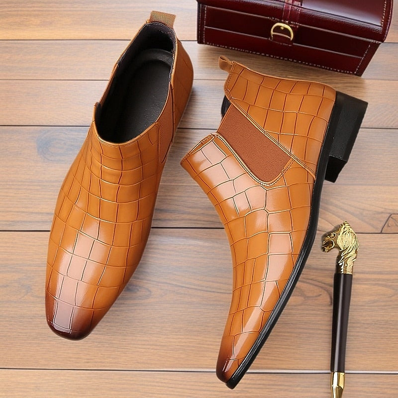 Gereon | Herren Chelsea Stiefelette Kroko-Look - Camel - Image 3
