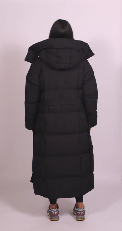 Gerlinde | Damen Langer Steppmantel mit Kapuze - Dark Brown - Image 3