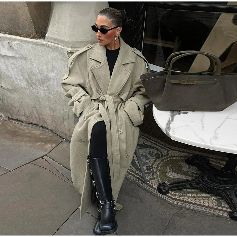 Gerlund | Damen Wollmantel Oversize Wintermantel - Khaki - Image 2