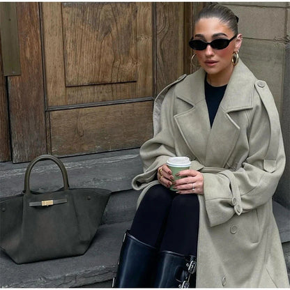 Gerlund | Damen Wollmantel Oversize Wintermantel - Khaki - Image 3