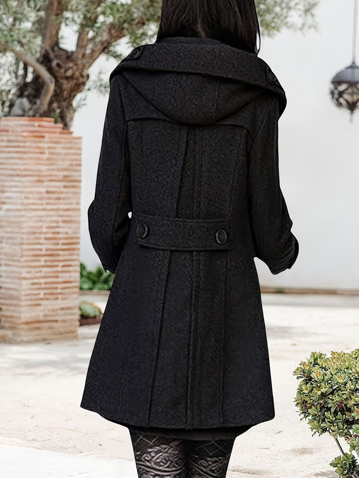 Gerswinda | Damen Zweireihiger Mantel Midi-Länge - Black - Image 3
