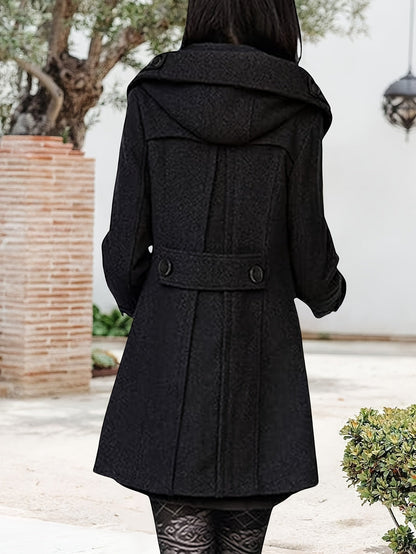 Gerswinda | Damen Zweireihiger Mantel Midi-Länge - Black - Image 3