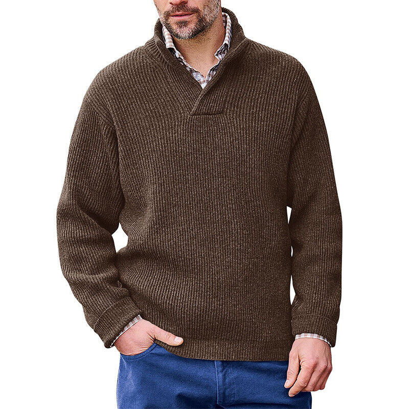 Gervold | Herren Strickpullover Schalkragen Rippenstrick - Brown - Image 3