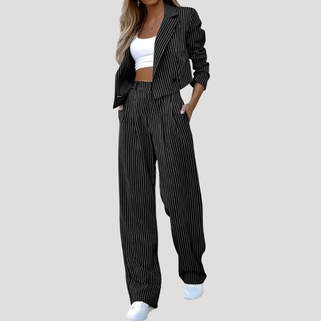 Greta | Damen Nadelstreifen Zweiteiler Blazer Set - Striped - Image 3