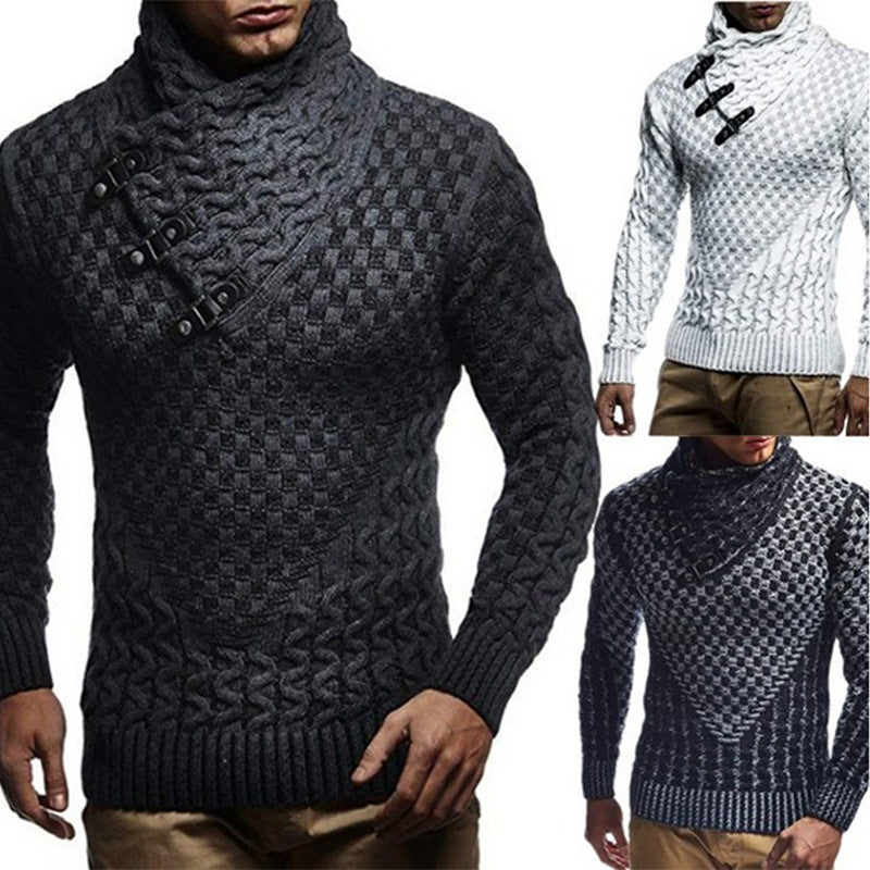 Halvgard | Herren Strickpullover Schalkragen Zopfmuster - Dark Grey - Image 1