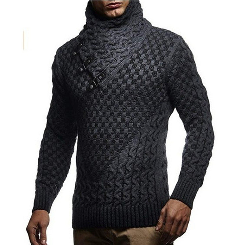 Halvgard | Herren Strickpullover Schalkragen Zopfmuster - Dark Grey - Image 5