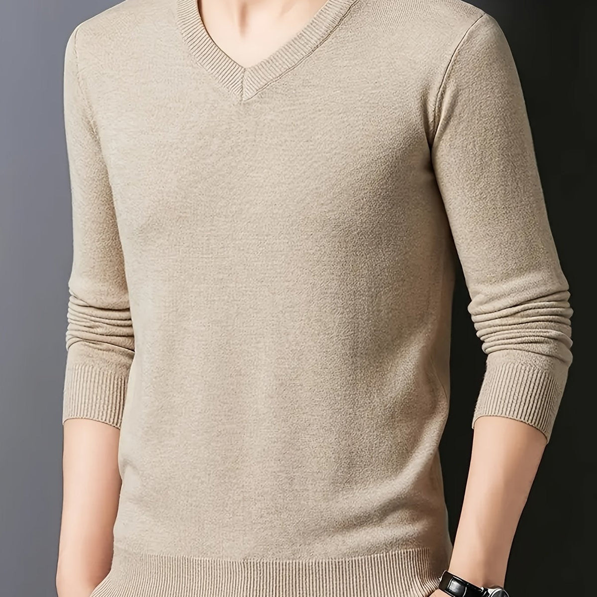 Halvord | Herren V-Ausschnitt Pullover Schwarz - Black - Image 3