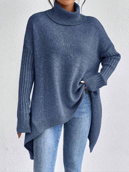 Hedrun | Damen Rollkragenpullover Oversized Strickpullover - Blue - Image 4