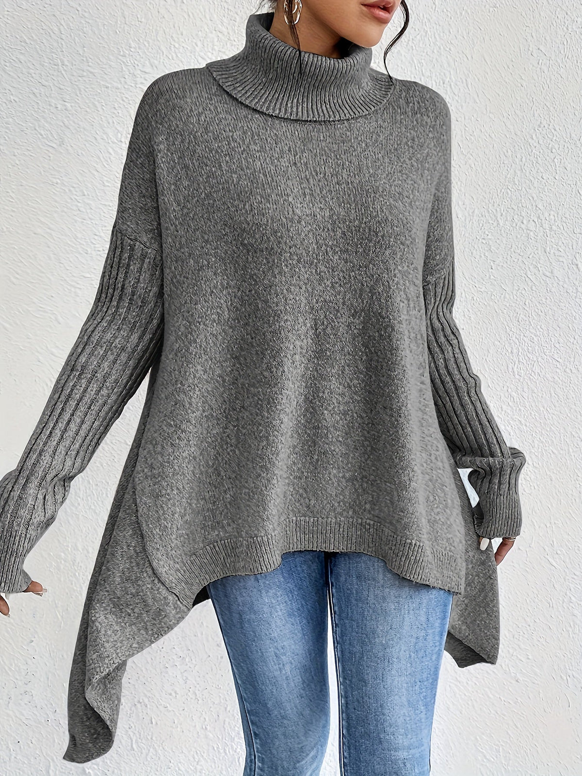 Hedrun | Damen Rollkragenpullover Oversized Strickpullover - Blue - Image 7