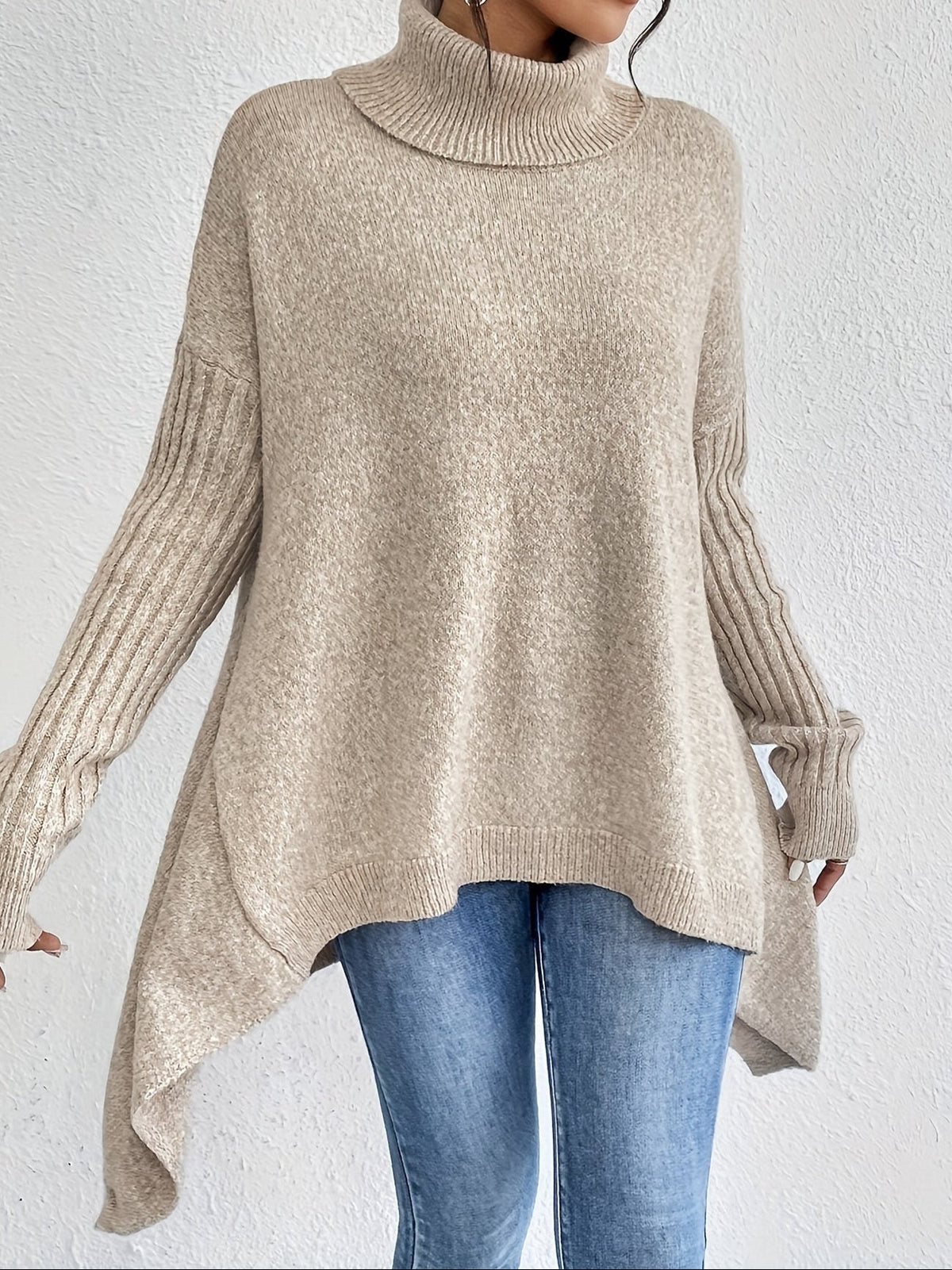 Hedrun | Damen Rollkragenpullover Oversized Strickpullover - Blue - Image 9
