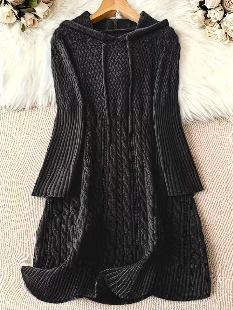 Helwina | Damen Strickkleid mit Kapuze Grobstrick - Dark Grey - Image 2