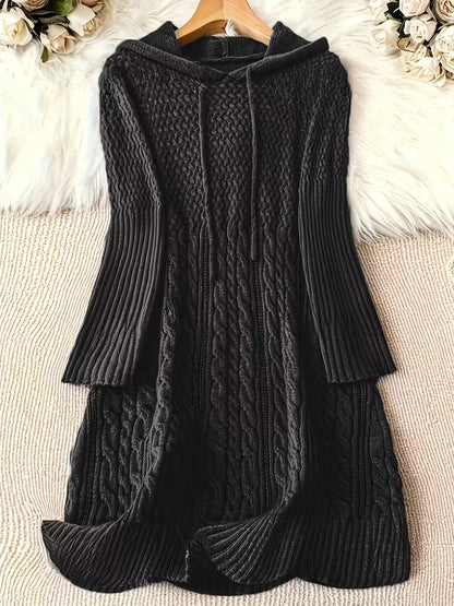 Helwina | Damen Strickkleid mit Kapuze Grobstrick - Dark Grey - Image 2