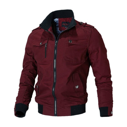 Herren Bomber Jacket Klassische Militär-Bomberjacke mit Reißverschluss - Rot