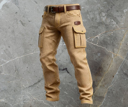 Herren Cargo-Hose Slim Fit Strukturmuster Seitentaschen - Beige