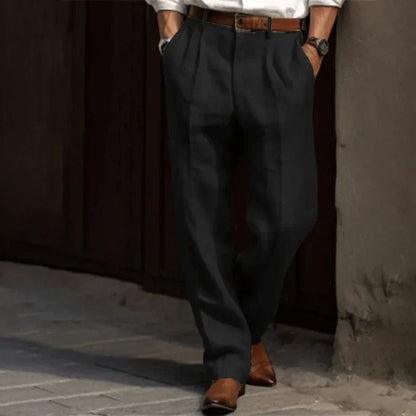 Herren Faltenfront Klassische Bundfaltenhose Elegante Stoffhose - Schwarz