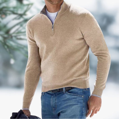 Herren Feinstrick Pullover Viertelreißverschluss Knit Sweater - Aprikose