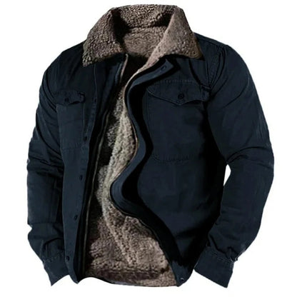 Herren Fleecegefütterter Western-Cardigan Sherpa-Kragen Knopfleiste - Marineblau