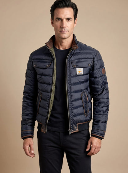 Herren Gesteppte Winterjacke mit Stehkragen und Reißverschluss - Marineblau